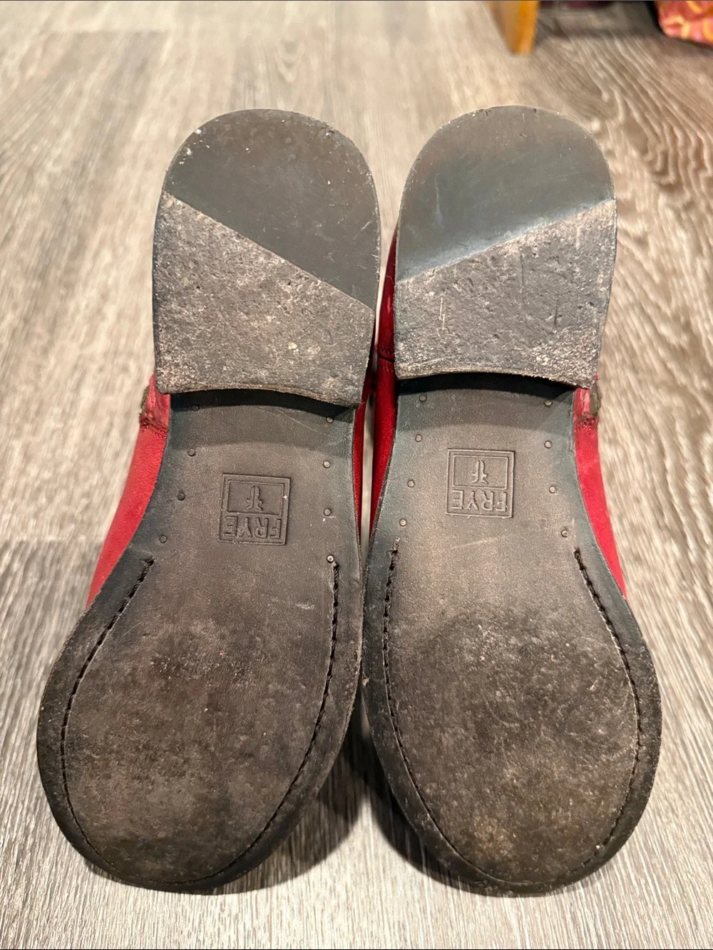 Frye “Melissa” Red Leather Ankle Boots with Side Zippers. Size 7